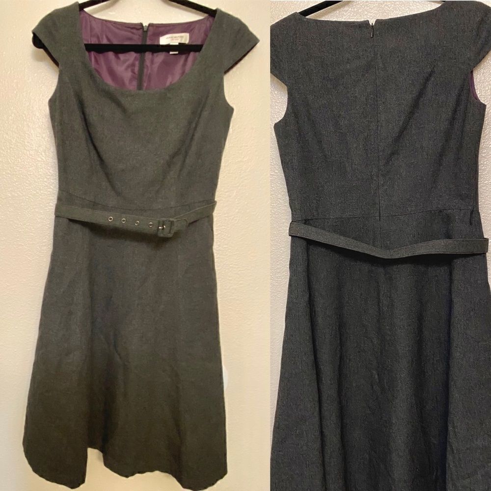 Isaac Mizrahi business office dress wool blend gray belted short cap sleeve-6